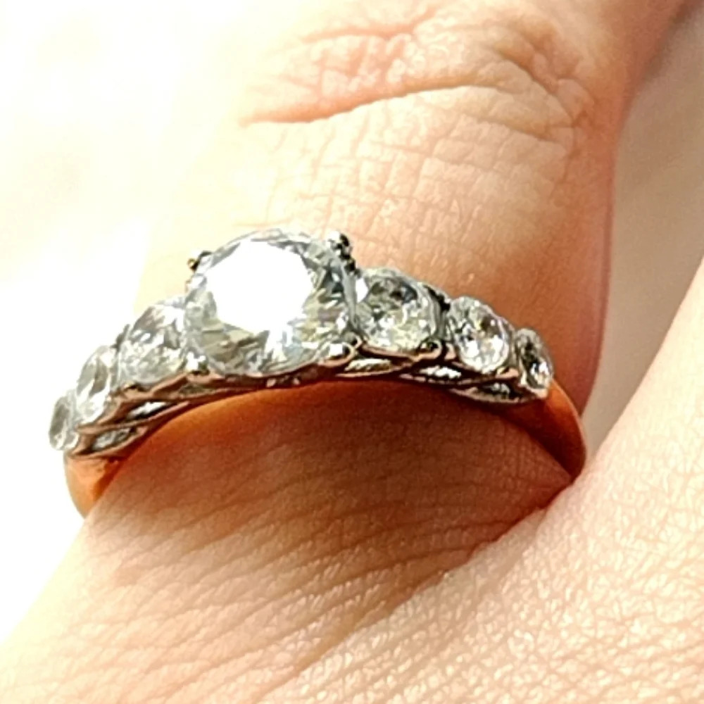 Women's Bling Stainless Steel Bridal Two Tone Cocktail Ring - Picture 16 of 16
